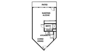 Asher Point Independent Living of Amarillo, independent living in Amarillo, TX — Floor plan of a one-bedroom apartment layout