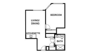Asher Point Independent Living of Arlington, independent living in Arlington, TX — Floor plan of a one-bedroom apartment layout