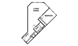 Asher Point Independent Living of Amarillo, independent living in Amarillo, TX — Floor plan of a one-bedroom apartment layout