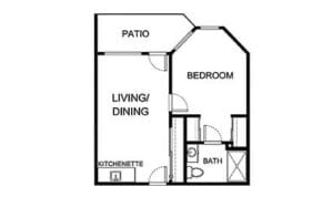 Asher Point Independent Living of Arlington, independent living in Arlington, TX — Floor plan of a one-bedroom apartment layout