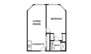 Asher Point Independent Living of Arlington, independent living in Arlington, TX — Floor plan of a one-bedroom apartment layout
