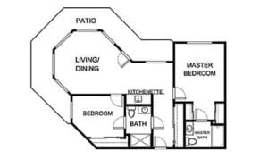 Asher Point Independent Living of Arlington, independent living in Arlington, TX — Floor plan of a two-bedroom independent living apartment