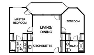 Asher Point Independent Living of Lincoln, independent living in Lincoln, NE — Floor plan of a two-bedroom senior living apartment