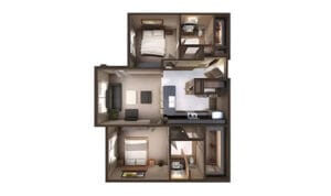 Ansel Park, assisted living in Rocklin, CA — Floor plan of a two-bedroom apartment layout