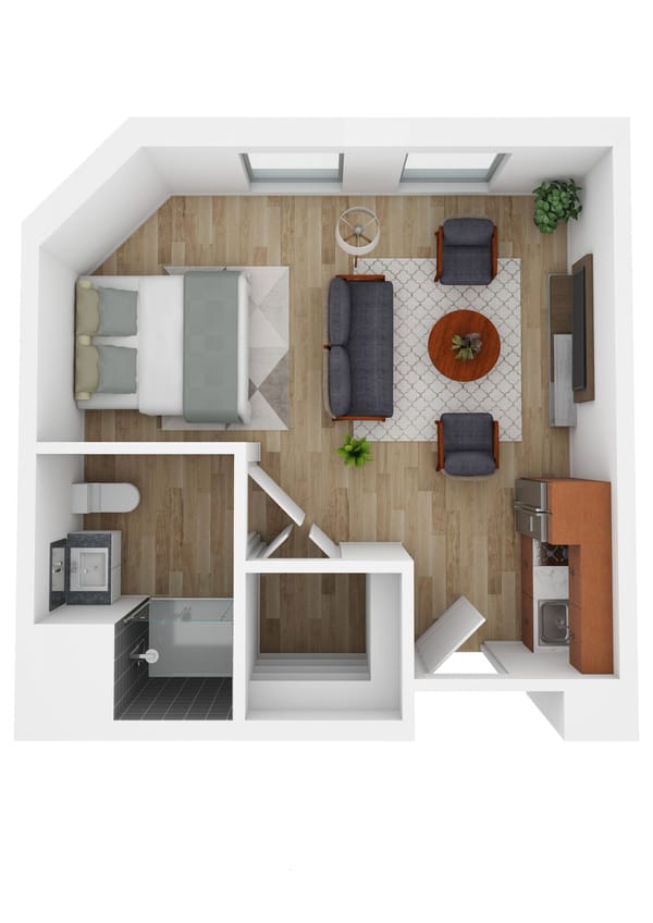 Architectural floor plan of a studio unit