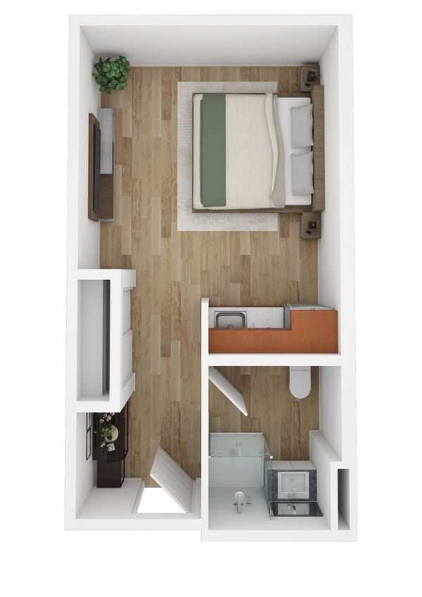 Brandywine Seaside Point, assisted living in Rehoboth Beach, DE — Floor plan of a senior living studio apartment
