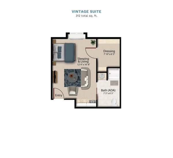 Vintage Park floor layout "Vintage Suite." The suite is 312 total square feet wi