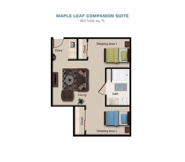 Vintage Park floor layout "Maple Leaf Companion Suite." The suite is 663 total s