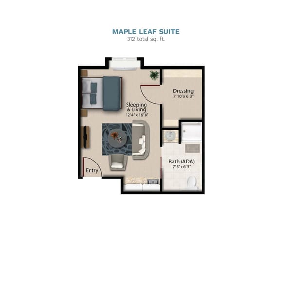Vintage Park floor layout "Maple Leaf Suite." The suite is 312 total square feet