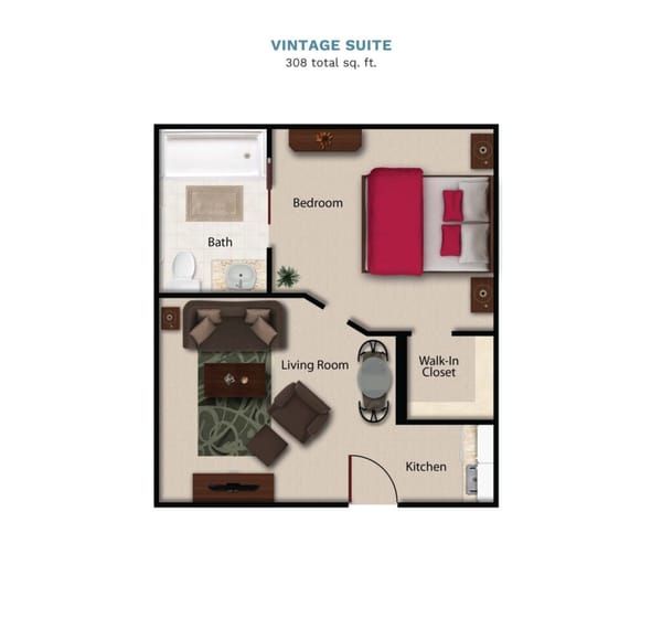 Vintage Park floor layout "Vintage Suite." The suite is 308 total square feet wi