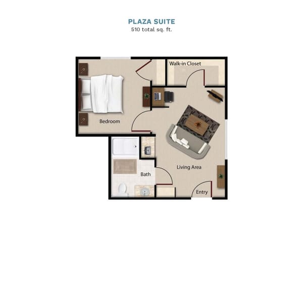 Vintage Park "Plaza Suite" floor layout boasts 510 total square feet. This suite