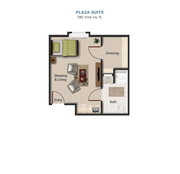 Vintage Park "Plaza Suite" floor layout boasts 280 total square feet. This suite