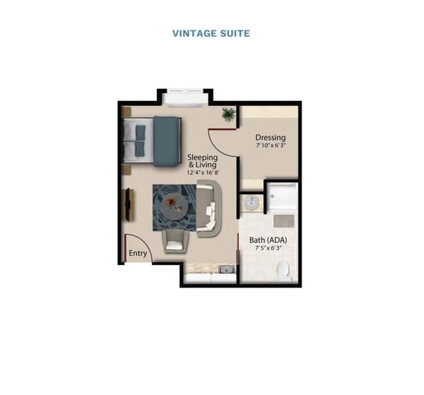 Vintage Park floor layout "Vintage Suite." The suite is 312 total square feet wi