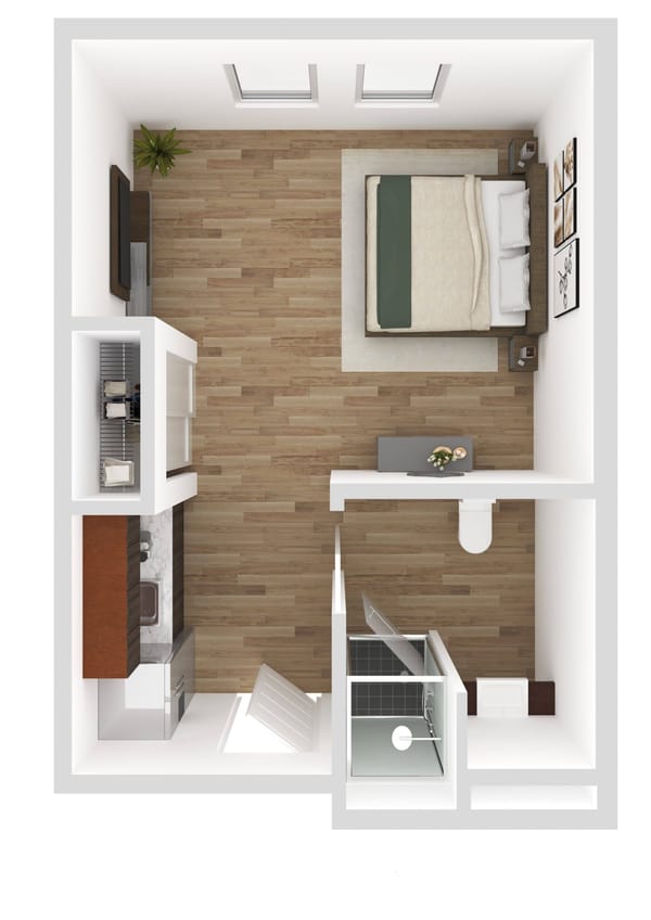 Top view of a well-decorated resident room
