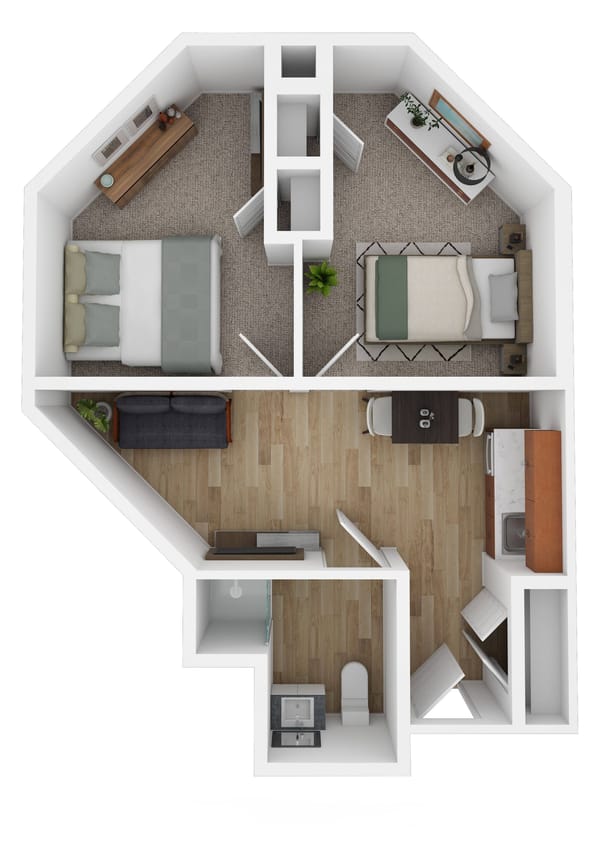 Architectural floor plan of a resident unit layout