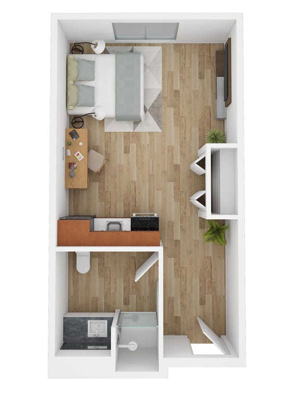 Brandywine Mahwah, assisted living in Mahwah, NJ — Floor plan of a senior living apartment with furnishings