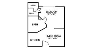 Bailey Pointe Assisted Living at Plattsmouth, assisted living in Plattsmouth, NE — Floor plan of a one-bedroom assisted living apartment