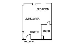 Bailey Pointe Assisted Living at Miracle Hills, assisted living in Omaha, NE — Floor plan of a one-bedroom assisted living unit