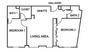 Bailey Pointe Assisted Living at Miracle Hills, assisted living in Omaha, NE — Floor plan of a two-bedroom apartment layout
