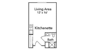 Brayden Park, assisted living in San Angelo, TX — Floor plan of a studio apartment layout