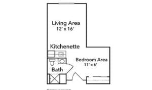 Brayden Park, assisted living in San Angelo, TX — Floor plan of a senior living unit with measurements