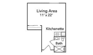 Brayden Park, assisted living in San Angelo, TX — Floor plan of a senior living unit with kitchenette