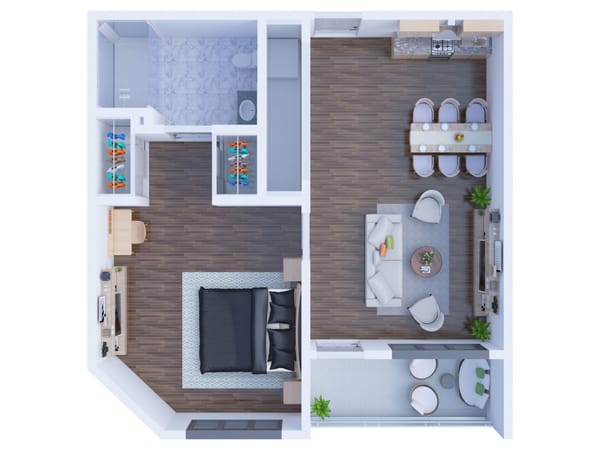 Floor plan of a one-bedroom apartment