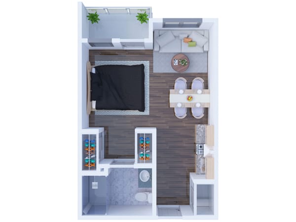 Floor plan of a one-bedroom apartment