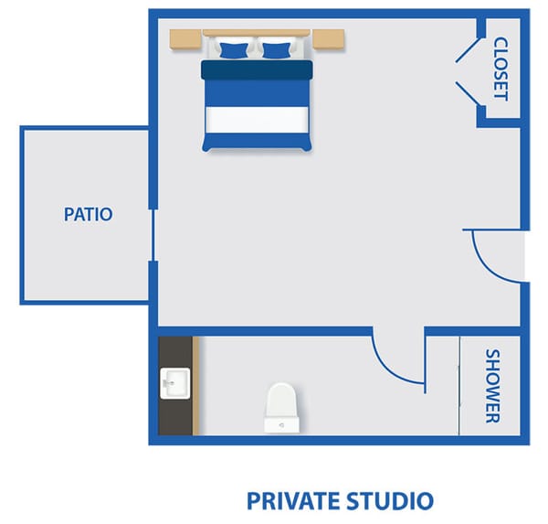 Architectural floor plan of a private studio room