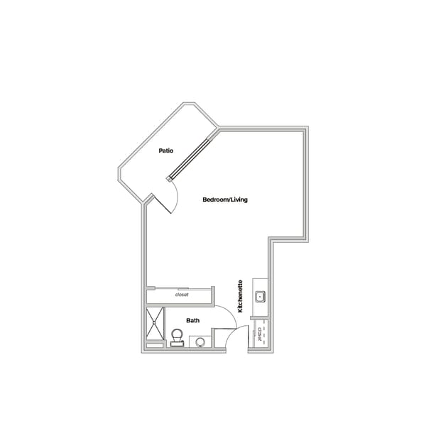 Walden Place Senior Living, independent living in Iowa City, IA — Floor plan of a one-bedroom senior living apartment