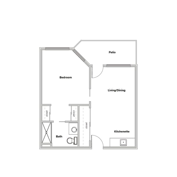 Walden Place Senior Living, independent living in Iowa City, IA — Floor plan of a one-bedroom senior living apartment