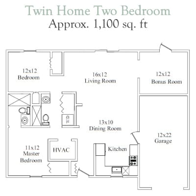 Twin Home Two Bedroom floorplan