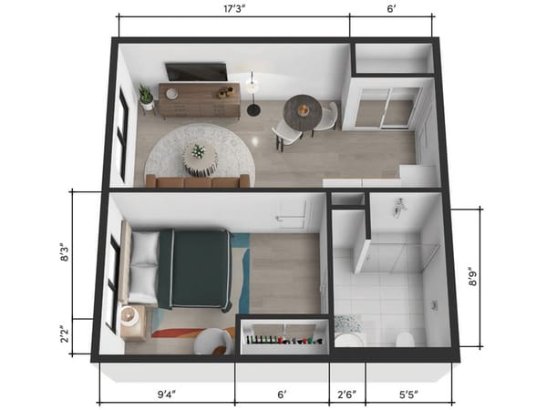 Architectural floor plan of a resident room layout