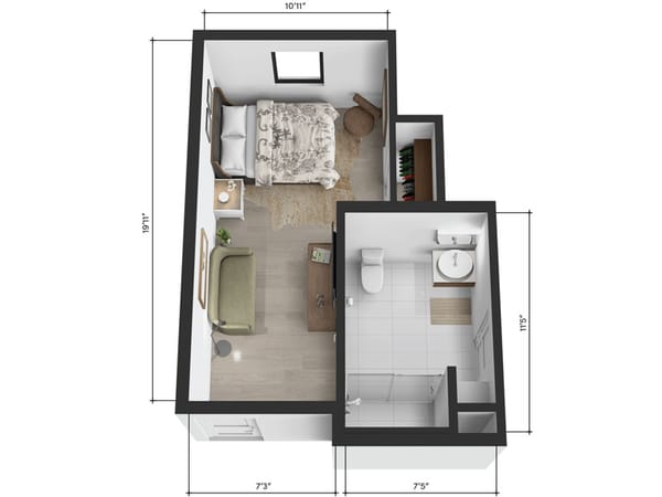 Architectural floor plan of a resident unit