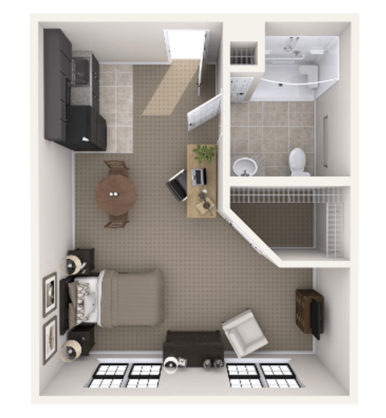 Floor plan of a private resident room