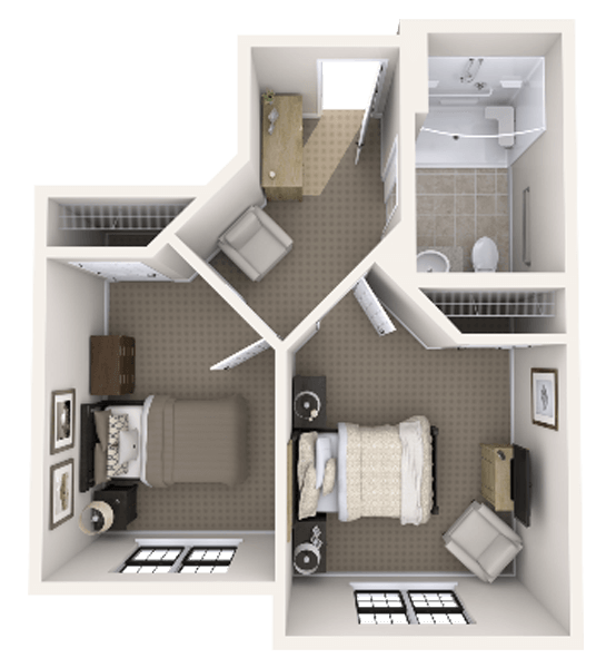 Floor plan of a resident room in the facility
