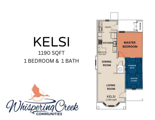 Logo of Whispering Creek Communities with a floor plan
