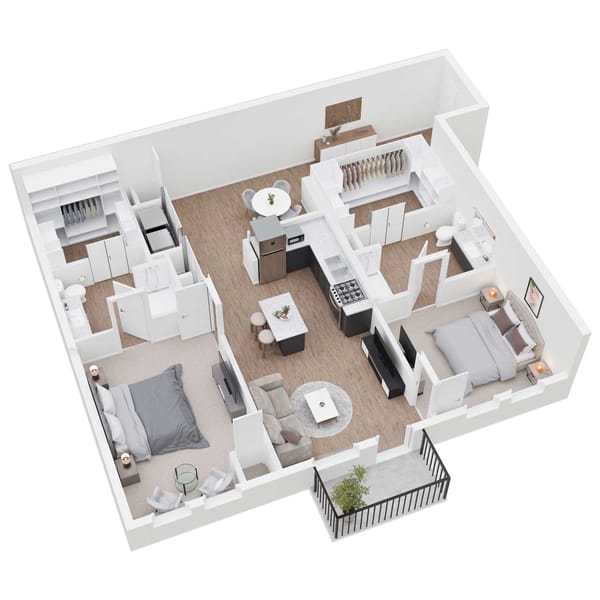 The Views at Lake Havasu, independent living in Lake Havasu City, AZ — 3D floor plan of a senior living apartment layout