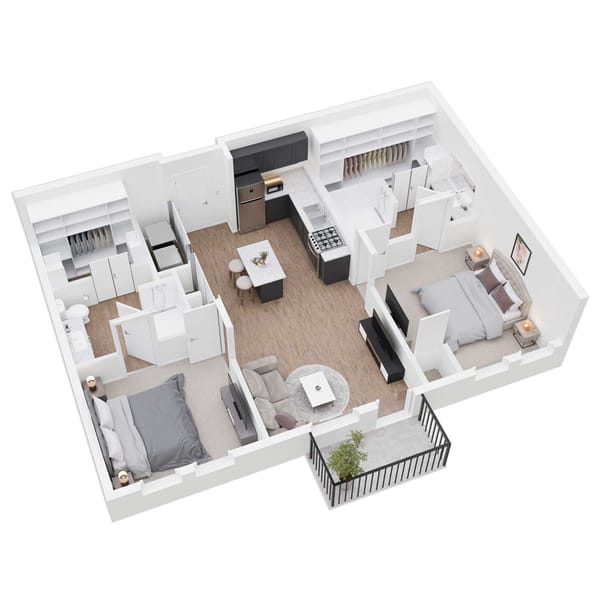 The Views at Lake Havasu, independent living in Lake Havasu City, AZ — 3D floor plan of a modern senior apartment