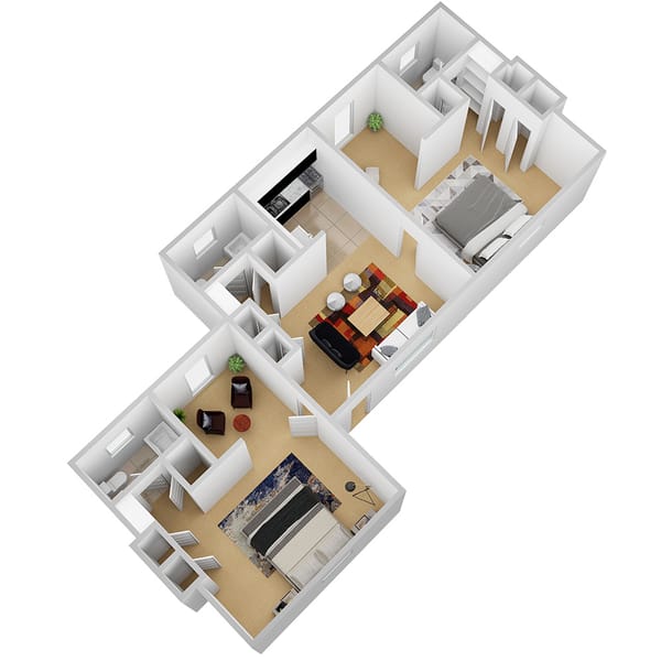 Architectural floor plan of a two-bedroom apartment