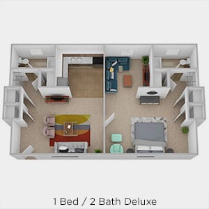 1 Bedroom Deluxe, Den, 2 Baths floor plan