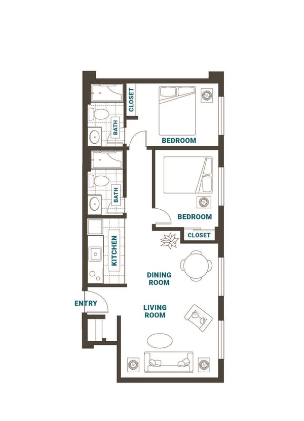 Architectural floor plan of a resident unit