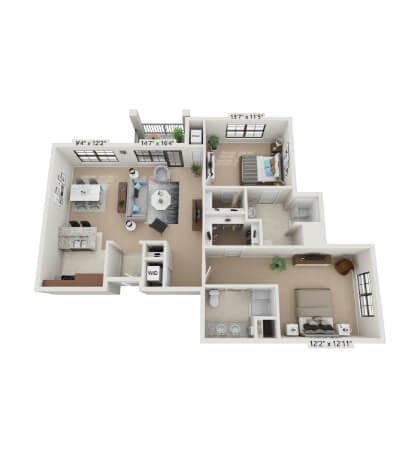 Architectural floor plan of senior living unit