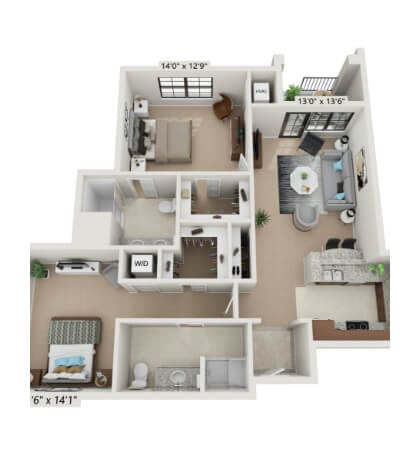 Architectural floor plan of a resident unit layout