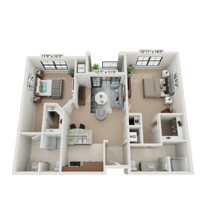 Architectural floor plan of a senior residence unit