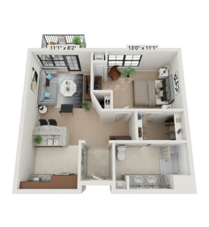 Architectural floor plan of a resident unit
