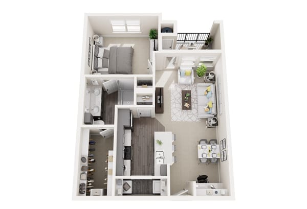 Floor plan of a one-bedroom apartment layout