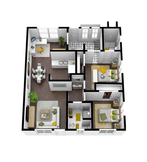 Floor plan layout of a two-bedroom apartment