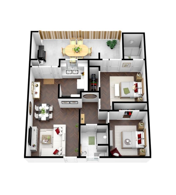 Architectural floor plan of a two-bedroom apartment