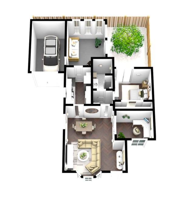 Aerial view of a fictional floor plan